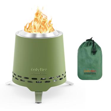 Imagem de Onlyfire 2 em 1 fogueira sem fumaça com suporte de panela e bolsa de transporte, lareira portátil de 16,5 cm, lareira a lenha para acampamento ao ar livre, quintal, verde, FP053
