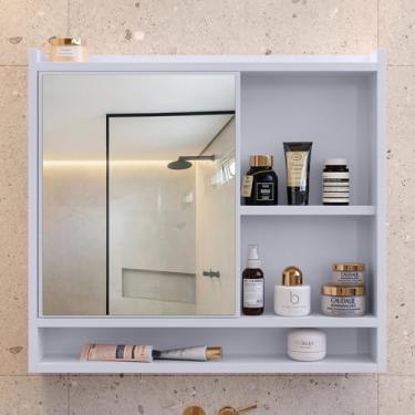 Imagem de Armário Banheiro Parede Com Porta E Nicho Espelheira Acqua Luxo (Branco)