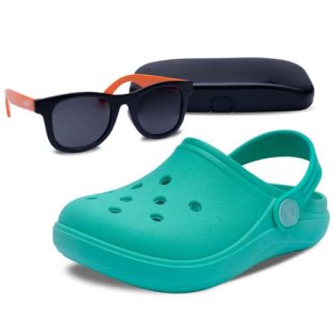 Imagem de Kit Oculos de Sol E Babuche Sandalia Chinelo Moda Infantil Menina Menino Leve Macio K30 (Verde, BR, Criança de 1 a 3 anos, Numérico, 22)