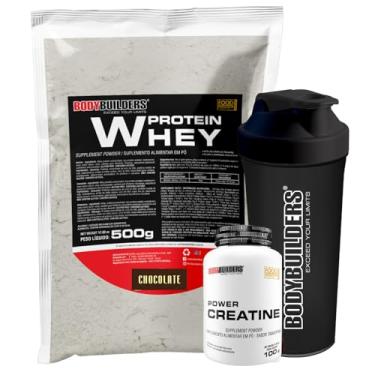 Imagem de Kit Whey Protein Chocolate 500g+ Creatina 100g + Coqueteleira - Bodybuilders