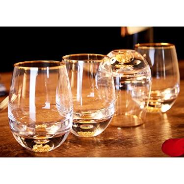 Imagem de DUJUST Conjunto de 4 taças de vinho sem haste (400 ml), taças de vinho de cristal decoradas com flocos de folha de ouro 24K, para vinho tinto e branco, conjuntos de vinho personalizados e exclusivos,