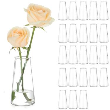 Imagem de Hewory Vasos de botão de vidro para centros de mesa: Conjunto de 24 vasos de flores pequenos e modernos, minimalistas, bonitos, mini vasos decorativos a granel para casamento, aniversário, chá de
