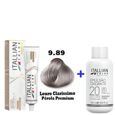 Imagem de Kit Coloração Itallian Premium 60g Louro Claríssimo Perola 9.89 + Emul