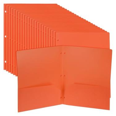 Imagem de PATIKIL 24 pastas de plástico com dois bolsos, perfurador de 3 furos, durável, resistente, 2 pastas de arquivo, divisória de índice de fichário tamanho carta com slot para cartão de visita para