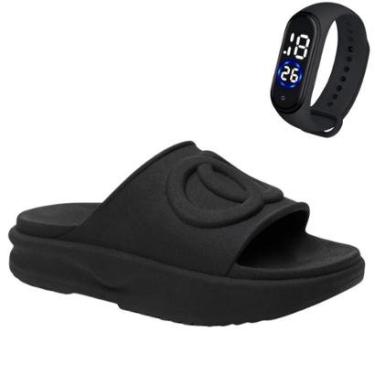 Imagem de Kit Chinelo Macia Slide Ergonomica Fascite Usaflex Novidade Tamanco + Relogio Tecnologico BAND-Feminino