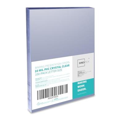 Imagem de Binditek Pacote com 100 capas de encadernação transparente de PVC de 10 mil, 21 x 28 cm, tamanho carta, cantos quadrados, sem perfuração, material de escritório