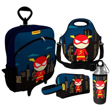 Imagem de Kit Escolar Infantil Mochila de Rodinha + Lancheira Térmica + Necessaire Plus + Squeeze de Alumíni-Unissex