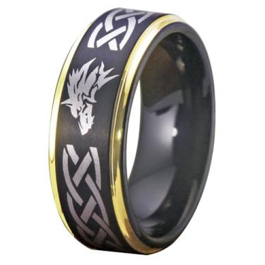Imagem de CLOUD DANCER Anel de cabeça de lobo com gravação personalizada GRÁTIS Royal Triforce Anel Cosplay Anel de elos de lobo - 8 mm de largura Prata/Azul/Preto/Ouro/Ouro Rosa Anel de Carboneto de Tungstênio