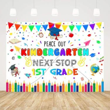 Imagem de AIBIIN 2,1 x 1,5 m Fundo de fotografia de jardim de infância para pós-graduação Peace Out Kindergarten Next Stop 1ª série branco parabéns jardim de infância formatura aula de 2025 decoração de festa