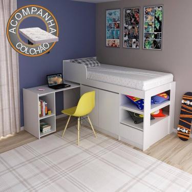 Imagem de Cama Solteiro Multifuncional CM8021 Branco Tecnomobili + Colchão Ortobom