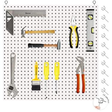 Imagem de Chapa De Eucatex Perfurado Pegboard Painel 60x60 10 Ganchos - Levolpe