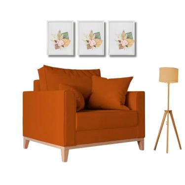 Imagem de  Poltrona Beny Individual em Linho, Base em Madeira, Com 2 Almofadas