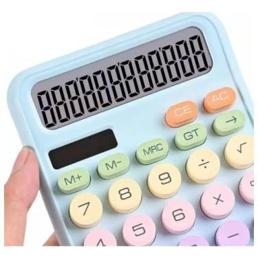 Imagem de Calculadora colorida grande, botões redondos, teclas e visor grandes, famosa no tiktok e kawai, uso no escritório, mesa. COR: ROSA, AZUL, AMARELO. (AZUL)