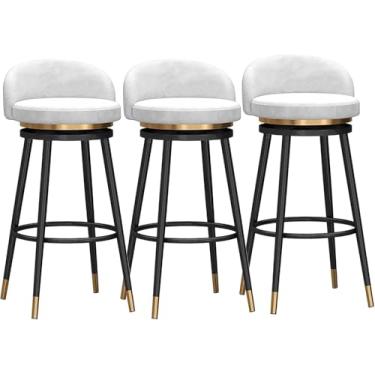 Imagem de Banquetas de bar, conjunto de 3 peças, cadeira de bar, café da manhã, cozinha, balcão, ilha, metal, preto, banquinho alto, branco, 65 cm