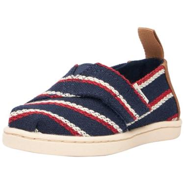 Imagem de TOMS Mocassim clássico Alpargata para meninos, Listras de tecido azul-marinho, 9 UK Child