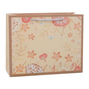 Imagem de HANSWARE Pacote com 4 sacos de presente marrons grandes de 32 cm com alças, sacos de presente de flores vintage para presentes fofos para dia dos namorados, casamento, Páscoa, Natal, chá de bebê,