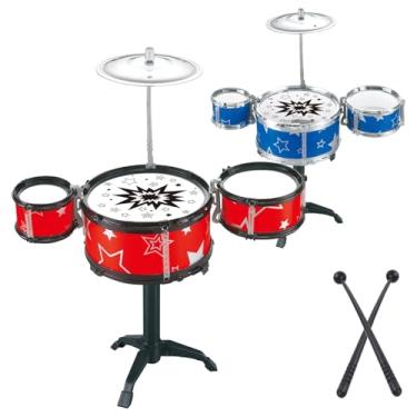 Imagem de Mini Bateria Infantil Instrumento Brinquedo Musical com Prato Tambor Baqueta (Vermelho)