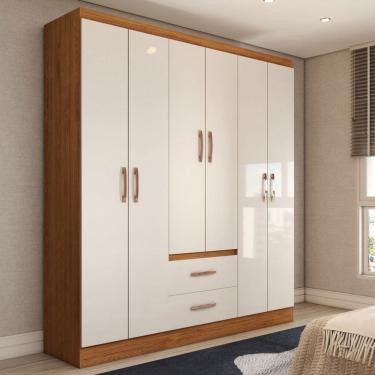 Imagem de Guarda-Roupa Solteiro Belmont 6 Portas 2 Gavetas Off White/Nogueira - Panorama Móveis