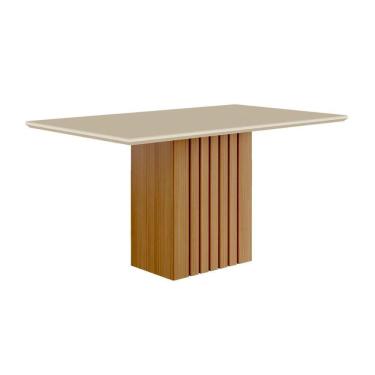 Imagem de Mesa De Sala Jantar Ana c- Tampo Madeirado c- Vidro 130x80cm Nature-off White - Cimol