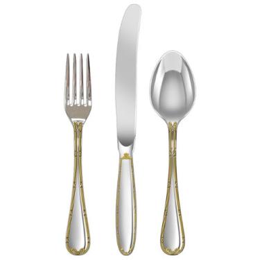 Imagem de Faqueiro Croisé 130 Peças Aço Inox 18/10 3,5mm Friso Ouro Fracalanza