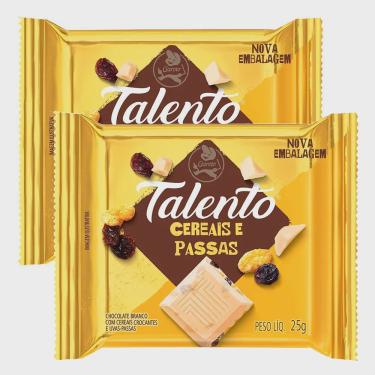 Imagem de Kit 2 Chocolate Branco Garoto Talento Cereais e Uvas Passas com 25g