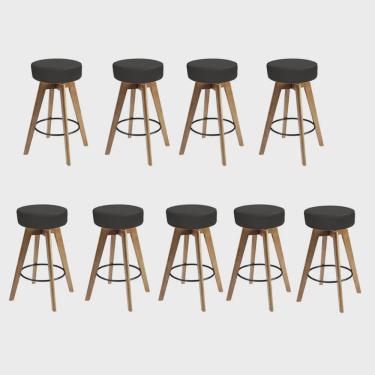 Imagem de Kit 09 Banqueta Alta Redonda Giratória Elsa Madeira Balcão Bistrô Cozinha Suede Cinza - Ahz Móveis