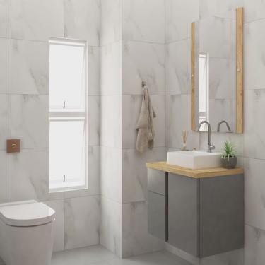 Imagem de Conjunto para Banheiro Gabinete 60cm 1 Porta 2 Gavetas Castellon com Cuba e Espelheira...