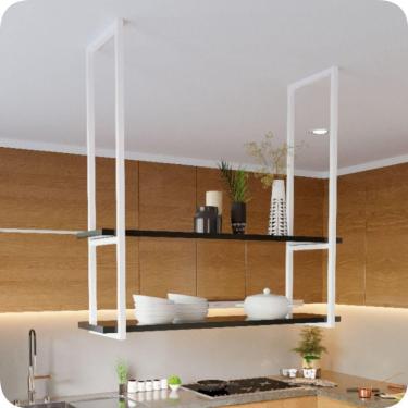 Imagem de Nicho Branco Prateleira Suspensa Teto Cozinha Preta 60cm