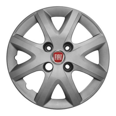 Imagem de Calota aro 14 prata 160cb cubo baixo + emblema fiat vermelho - Garagem