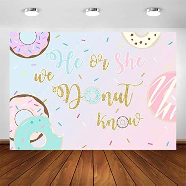 Imagem de Avezano Pano de fundo revelador de gênero de rosquinha para ele ou ela, decoração de festa, fundo fotográfico, rosquinha, rosa ou azul, revelação de gênero, sessão de fotos (2,1 x 1,5 m)