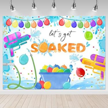Imagem de Mocsicka Let's Get Soaked Backdrop balões de água de verão piscina festa água arma bash respingo confete fundo menino menina festa de aniversário decoração fotografia pano de fundo suprimentos de