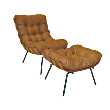 Imagem de Poltrona Costela Com Puff material sintético Caramelo - Person Estofad