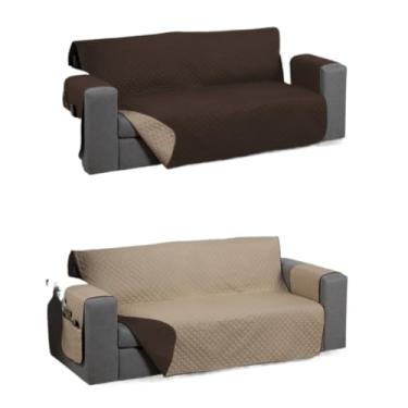 Imagem de Protetor de Sofá 2 3 4 Lugares Retrátil (1,00/1,50/1,80/2,20m) Capa Protetora Matelada Porta Objetos(Marrom/Bege (Dupla Face),3 Lugares King (1,80m))