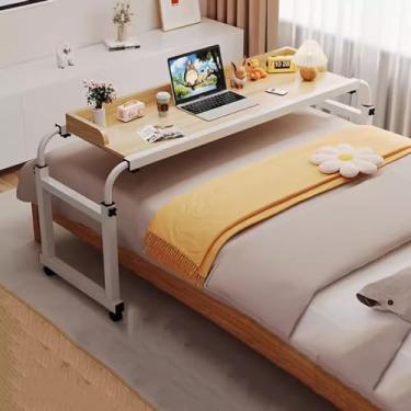 Imagem de Bandeja de alimentos sobrecama, mesa médica com rolos, altura e comprimento, ajustável, para computador, laptop, carrinho portátil com rodas de rodízio sobre mesas de cama