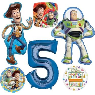 Imagem de Anagram Woody and Buzz Lightyear's 5th Birthday Party Supplies Balloon Bouquet Decorations