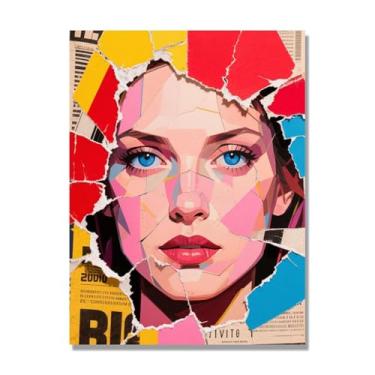Imagem de NHLDZYH Imagem abstrata colorida de rosto de mulher, pôster estético de arte de retrato feminino, decoração de parede moderna para sala de estar e escritório. A56. 50 x 65 cm - 19,7 x 25,6 pol. Sem
