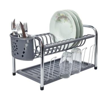 Imagem de Escorredor Secador de Pratos Com Porta Copos e Talheres Duplo(Chumbo)