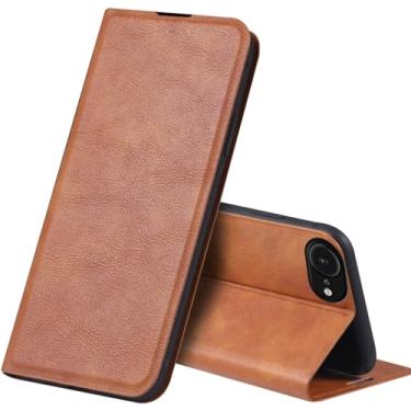 Imagem de LYJSMGZ Capa flip fólio para iPhone 16E, capa de couro com aba e compartimento para cartão de visita, fecho magnético, meias para telefone, laranja, 16E