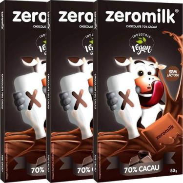 Imagem de Kit 3 Chocolate ZeroMilk 70% Cacau Tudo Zero Leite 80g