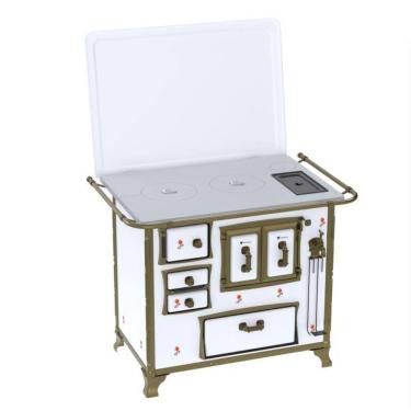 Imagem de Fogao a Lenha N 2 Renaissance Chapa de Aluminio Branco Flor Cald