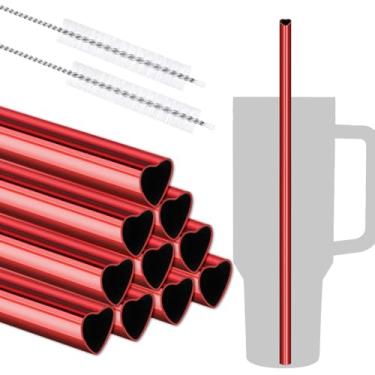 Imagem de NiHome Pacote com 10 canudos de aço inoxidável em forma de coração com 2 escovas de limpeza, canudos reutilizáveis de 30,5 cm de comprimento para copo Stanley de 850 g 1,134 g, pode ser lavado na