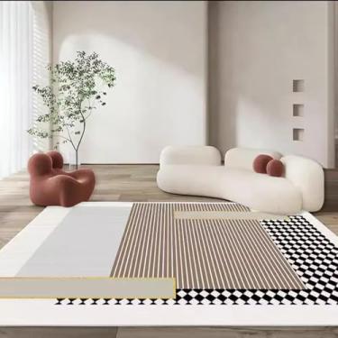 Imagem de Tapete para sala de estar, mesa de centro luxuosa, tapete preto e branco, moderno e minimalista, cobertor de cabeceira para quarto (80 x 160 cm (2,6 x 5,3 pés/X-SJR 23)