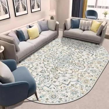 Imagem de Tapete oval para sala de estar, sofá, decoração retrô, mesas de centro, tapetes laváveis (200x250 cm/flanela-8)