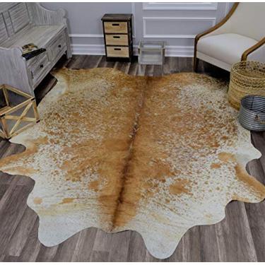 Imagem de Rugs America Tapete marrom de couro de vaca Nash, 1,6 m x 1,8 m, branco