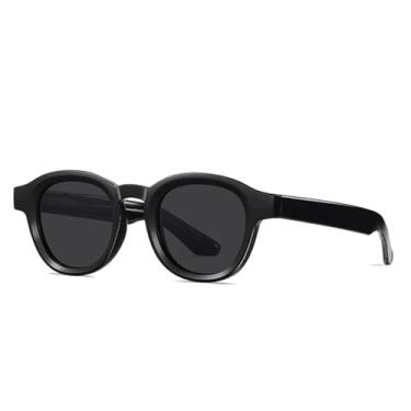 Imagem de Óculos de sol de luxo feminino oval fashion transparente anti luz azul masculino punk uv400 (preto cinza)