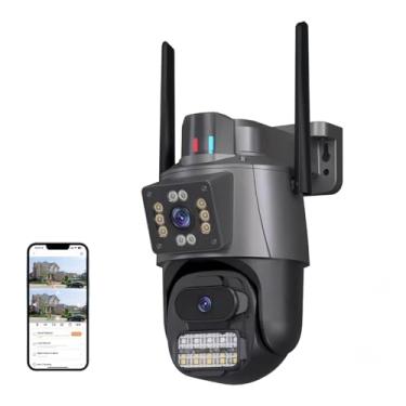 Imagem de Câmera de Segurança WIFI Externa PTZ 360º| 3MP×2 Dupla Quad HD + Alarme som e luz | Detecção Humana + 5x Zoom Digital | Visão Noturna de Cor+ Áudio Bidirecional|IP66+ Nuvem/Cartão