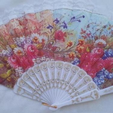 Imagem de Leque Branco Espanhol Tecido Floral E Renda Atacado Japonês - WCAN