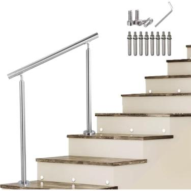 Imagem de 304 Handrail de aço inoxidável para escadas, grade de escada ao ar livre encaixa de 2 a 3 etapas, corrimãos robustos de trilho de mão para transição para o jardim, quintal ou varanda, altura