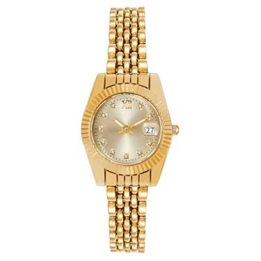 Imagem de BESTKANG Relógio feminino elegante analógico de quartzo – Relógio de pulso feminino de luxo à prova d'água com mostrador de data, relógios femininos delicados de aço inoxidável dourado e prata