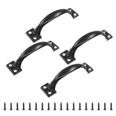 Imagem de Auvotuis 4 maçanetas de metal de 10 cm, puxador de portão rústico preto, puxadores curvos, puxadores de armário de fazenda vintage, puxadores de gaveta retrô para uso externo, garagem, gaveta